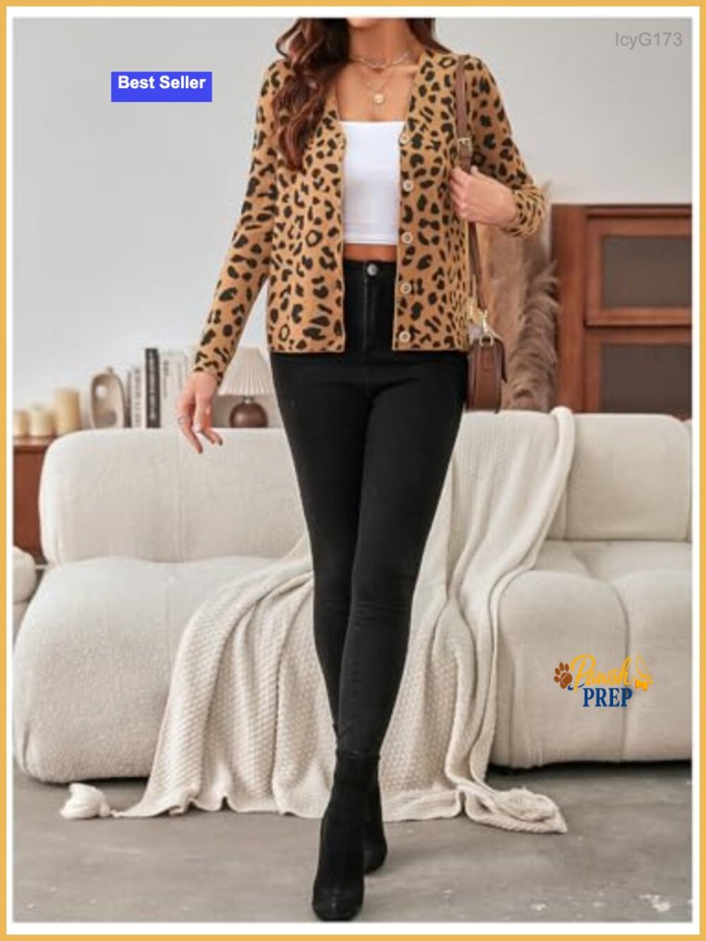 V Neck Button Down Leopard Print Cardigan Sweater - Picture 4 of 4